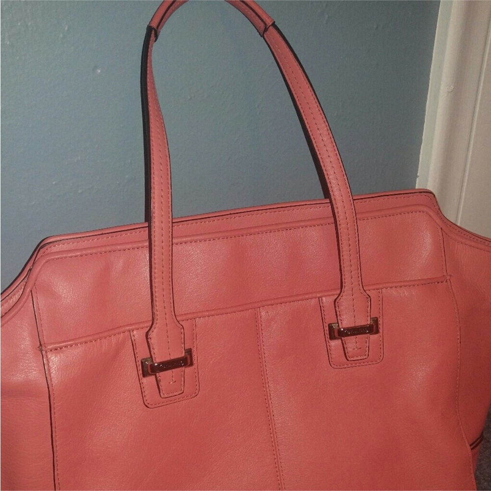 Coach Taylor Coral Leather Tote with Logo Patch - Picture 8 of 16